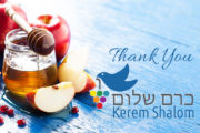 Apples and honey with blue background and "Thank You Kerem Shalom"