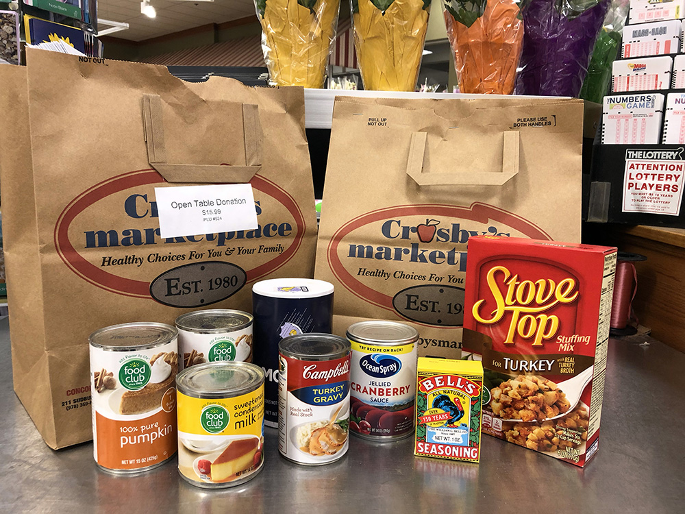 Contents of Thanksgiving bags available to donate at Crosby's Market 