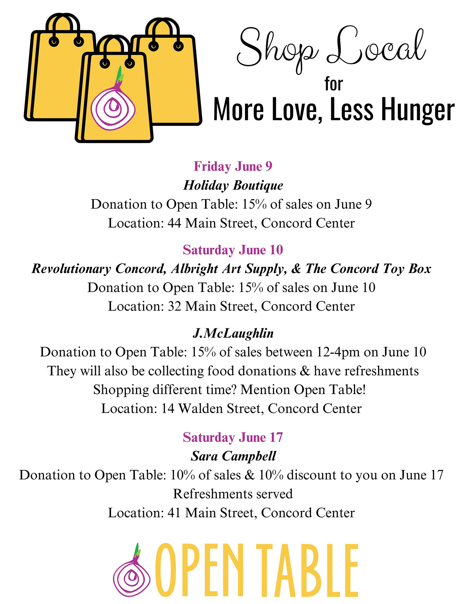 Shop local and support Open Table's mission this June