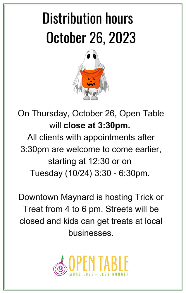 Open Table Halloween Schedule changes 2023