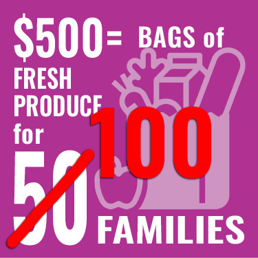 $500 provides 100 bags of fresh produce when your donation is doubled