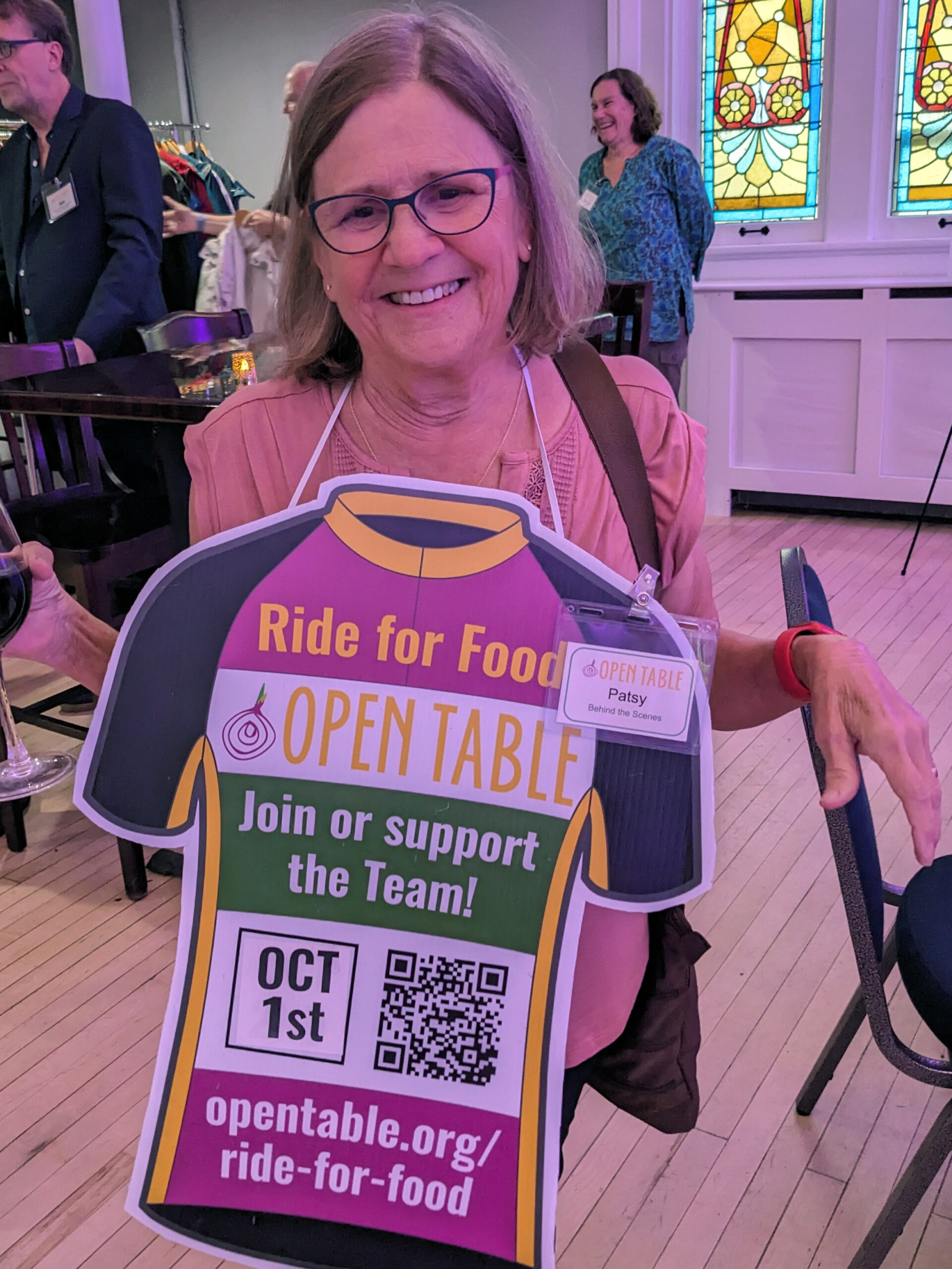 Patsy Coffin promoting Open Table's Ride for Food