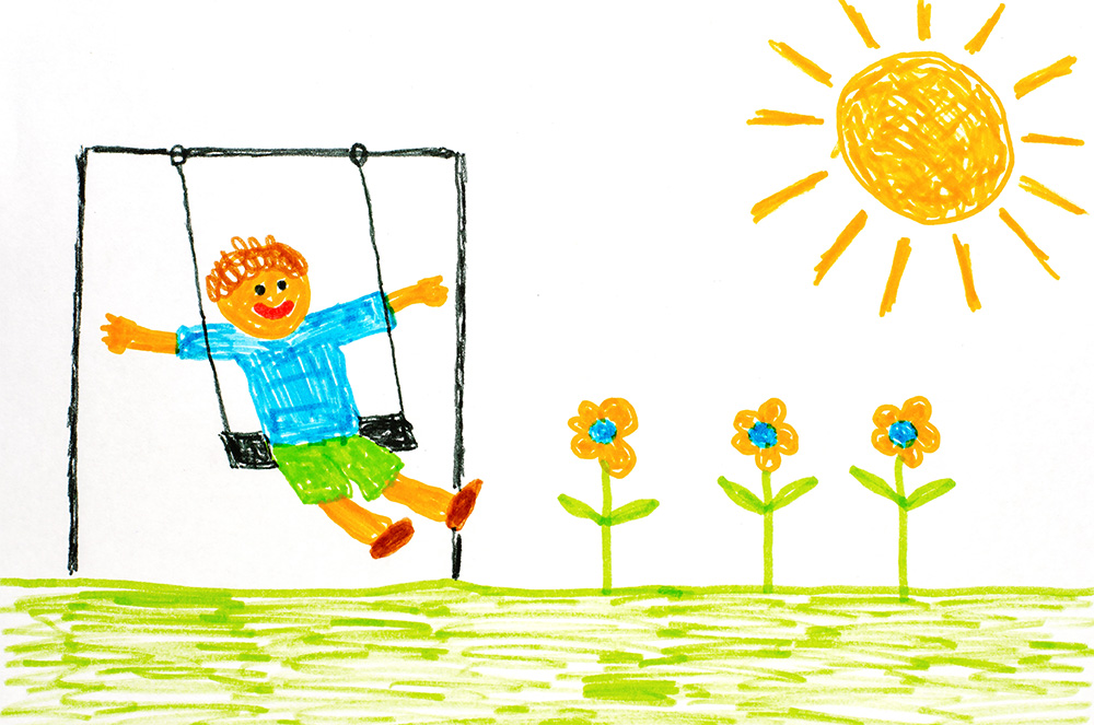 Drawing of kid on swing