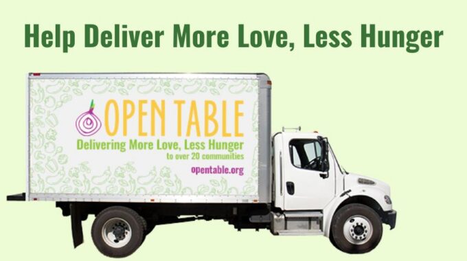 Mock-up of our potential new delivery truck on a light green background with dark green heading "Help Deliver More Love, Less Hunger"