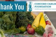 A picture of the contents of our produce bag with the Concord Carlisle Foundation logo upper right and "Thank You" upper left