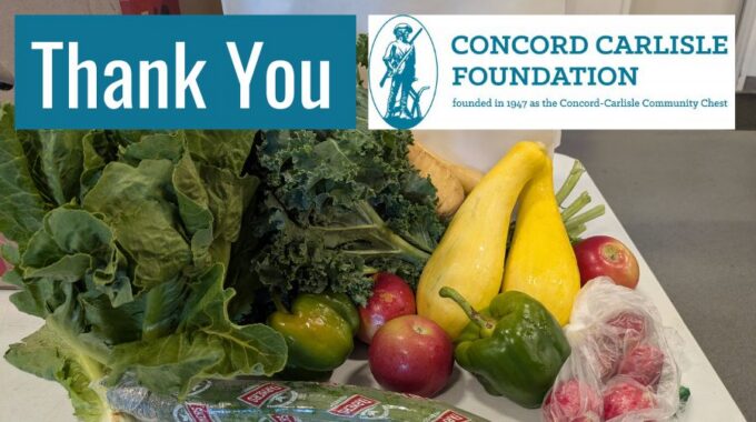 A picture of the contents of our produce bag with the Concord Carlisle Foundation logo upper right and "Thank You" upper left
